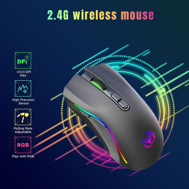 2.4G wireless mouse

- 4800 DPI Max
- High Precision Sensor
- Polling Rate Adjustable
- RGB
- Play with RGB