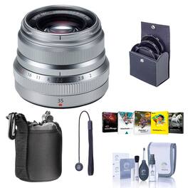 Fujifilm - XF 35mm f/2 R WR Lens, Silver, Bundle with 43mm Filter Kit, Lens Case, Cleaning Kit, Lens Cap Tether, PC