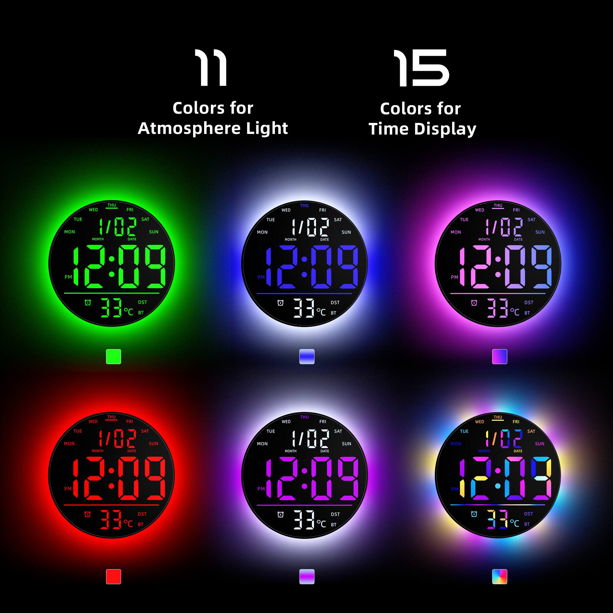 11 Colors for Atmosphere Light
15 Colors for Time Display
1/02 SUN
12:09 PM
33°C BT
DST
1/02 SUN
12:09 PM
33°C BT
DST
1/02 SUN
12:09 PM
33°C BT
DST
1/02 SUN
12:09 PM
33°C BT
DST
1/02 SUN
12:09 PM
33°C BT
DST
1/02 SUN
12:09 PM
33°C BT
DST