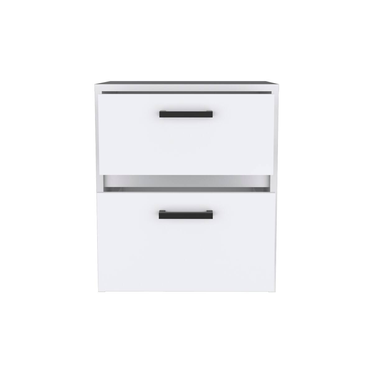 Left. Loheer - Loheer White 2 Drawer Nightstand with Metal Handles, 18 Inch High - White.