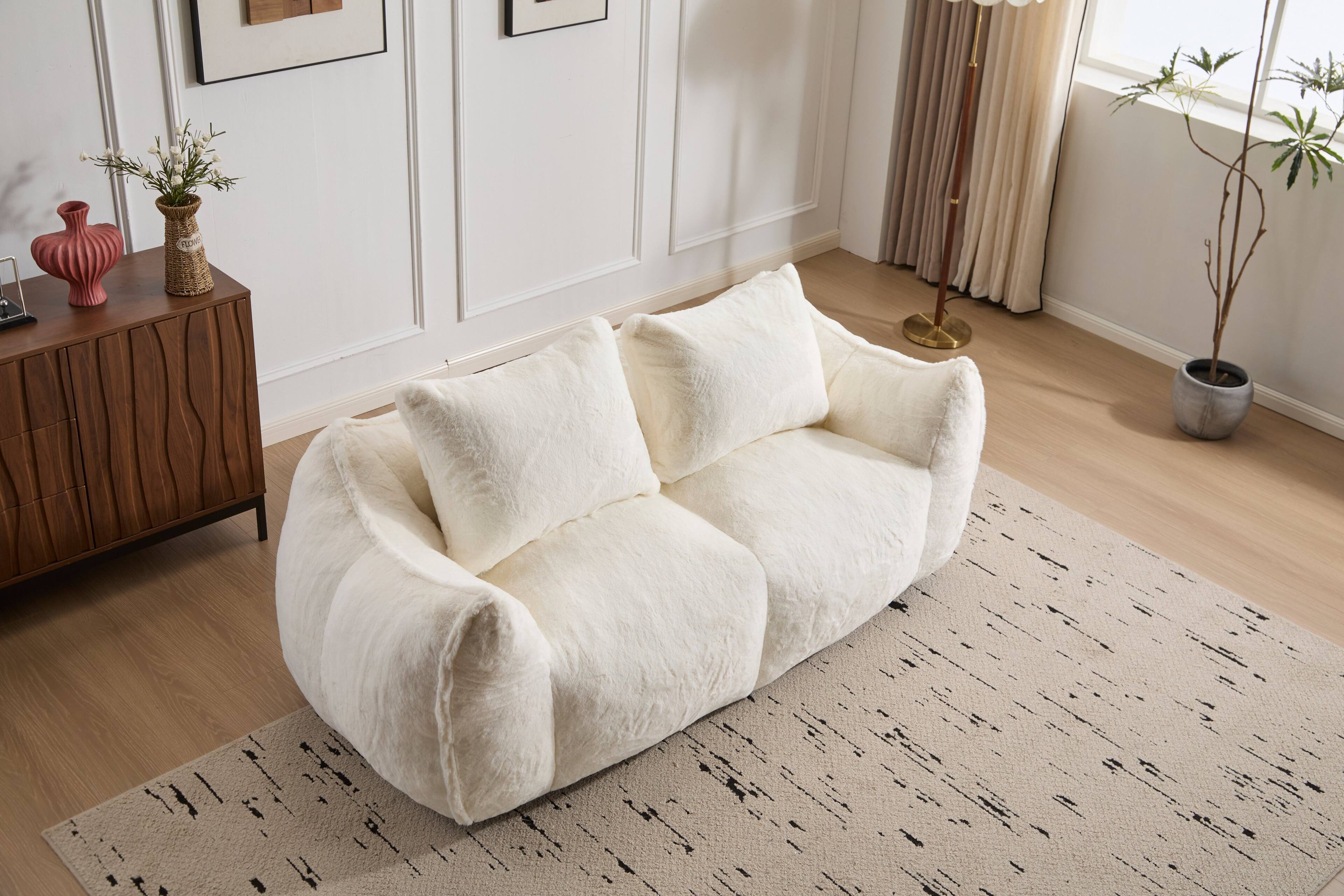 Alt View 7. LOVMOR - 75 Inch Faux Fur Bean Bag Chairs For Living Room Bedroom Reading Plush Cozy Soft Indoor Lounge Seating Comfort - White.