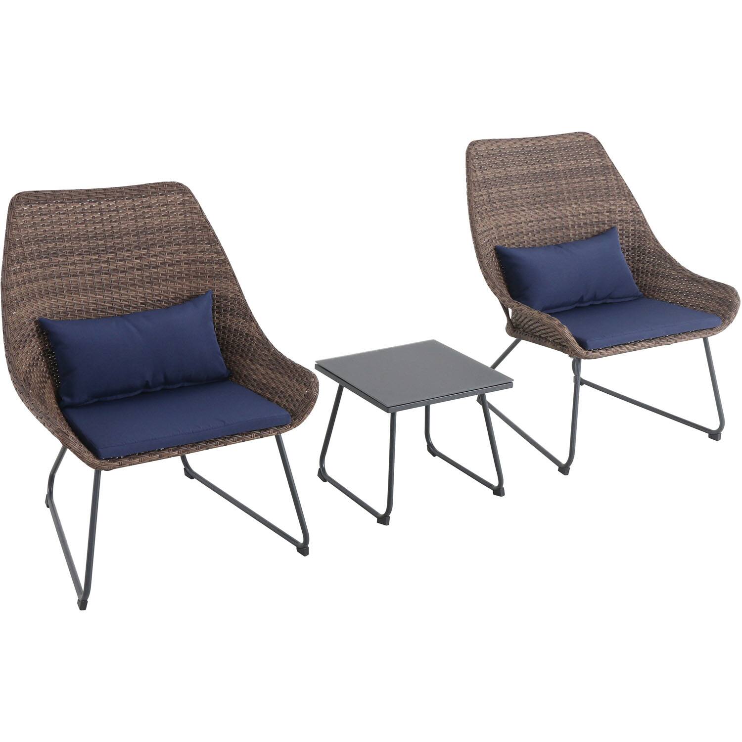 Front. Mod Furniture - Montauk 3-Piece Wicker Scoop Chat Set with Cushions - Navy.