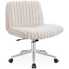 Front. KERDOM - Wide Seat Armless Vanity Chair with Wheels, Rocking Function, Plush Dresser Chair For Home Bedroom, Office Desk Chair - Beige.