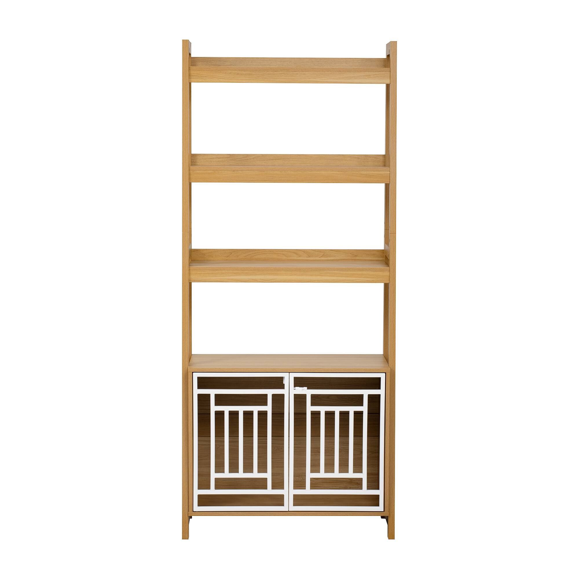 Angle. Spaco - Spaco 32.5"L 2 IN 1 Dog Kennel Bookshelf Combo, Modern Wood Storage Ladder for Small Dogs 50lbs - Ancient Oak.