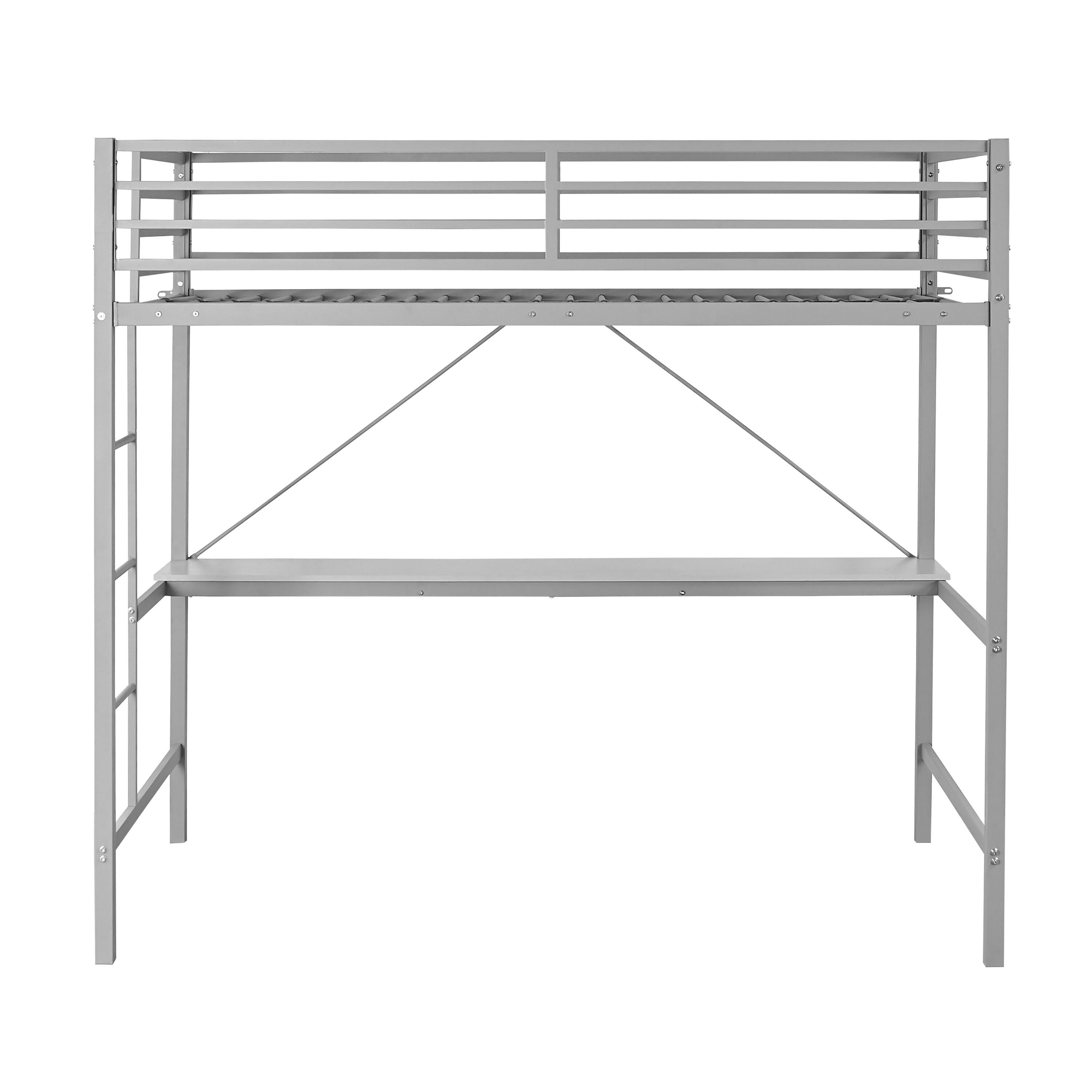 Alt View 9. Emma + Oliver - Jensen Metal Loft Bed Frame with Desk, Protective Guard Rails and Ladder for Kids, Teens and Adults - Gray.