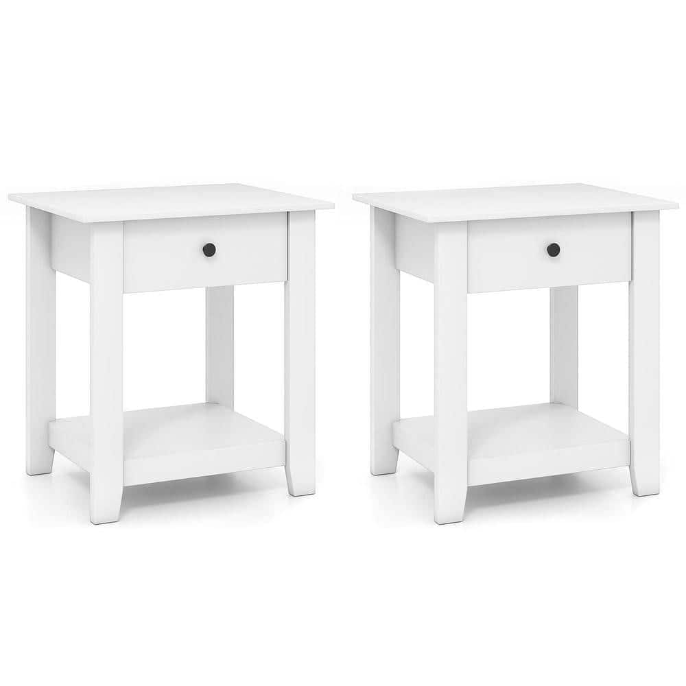 Kadyn - Set of Two 3-Tier Modern Nightstands with Drawer and Open Shelf - White