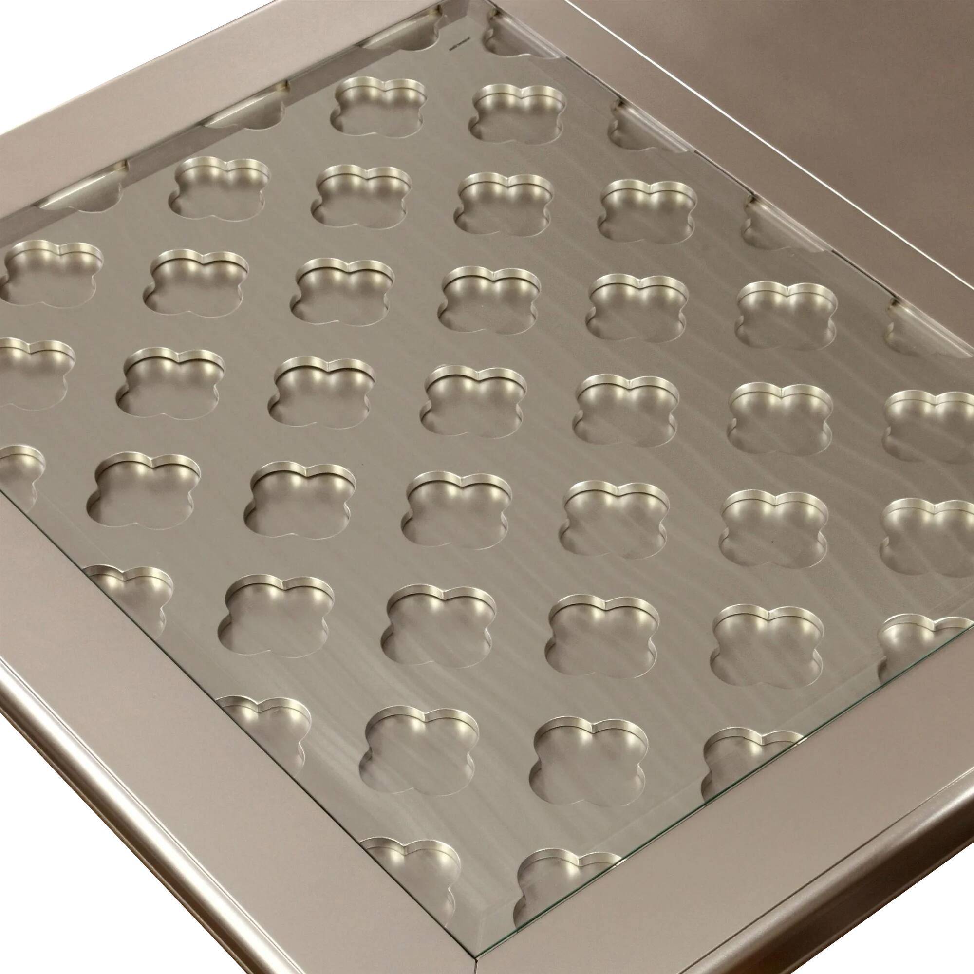 Alt View 3. Manhattan Lane - Nery 7pc Dining Table n Chair Set, 66 Inch Glass, Gray Faux Leather - Champagne Gray.