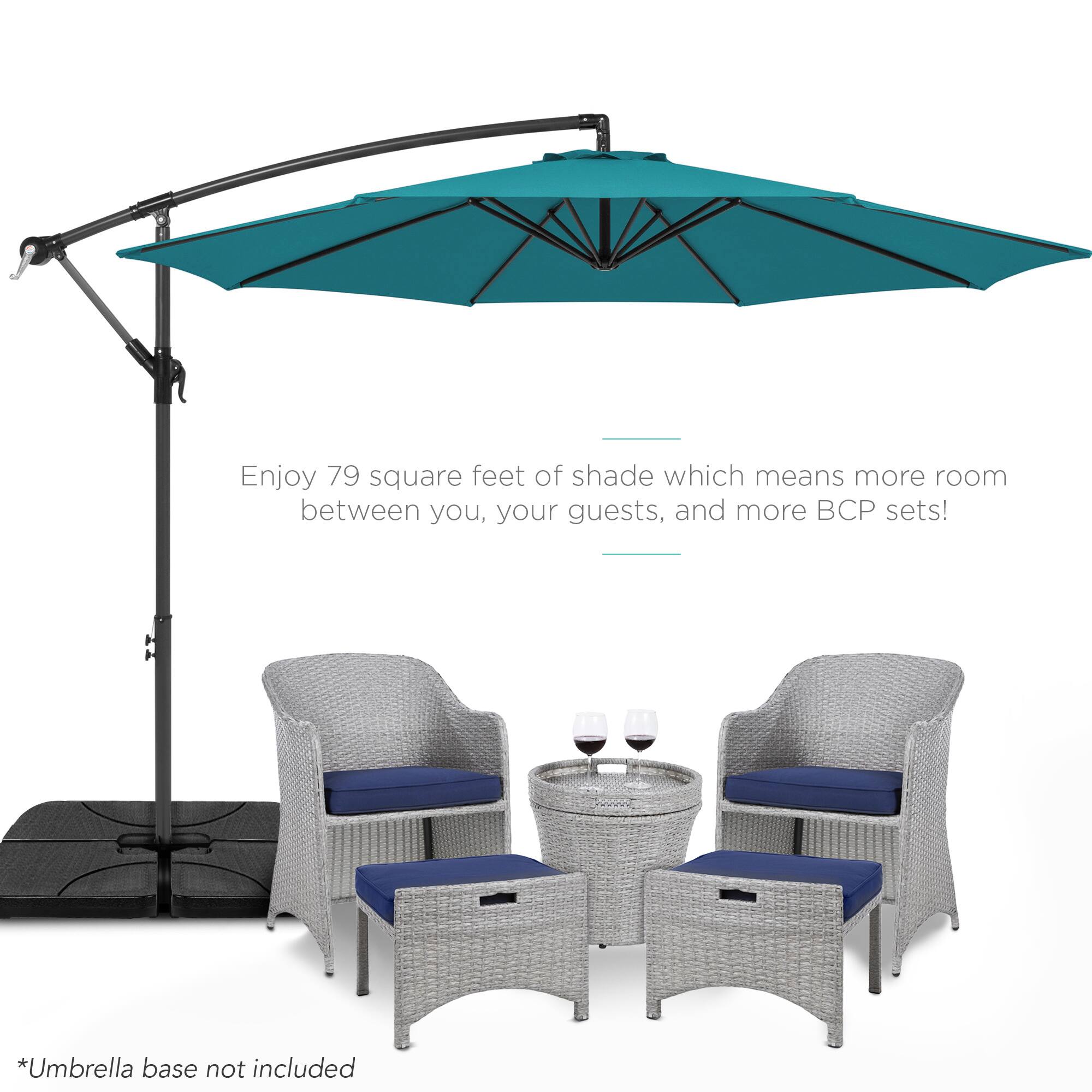 Enjoy 79 square feet of shade which means more room between you, your guests, and more BCP sets!

*Umbrella base not included
