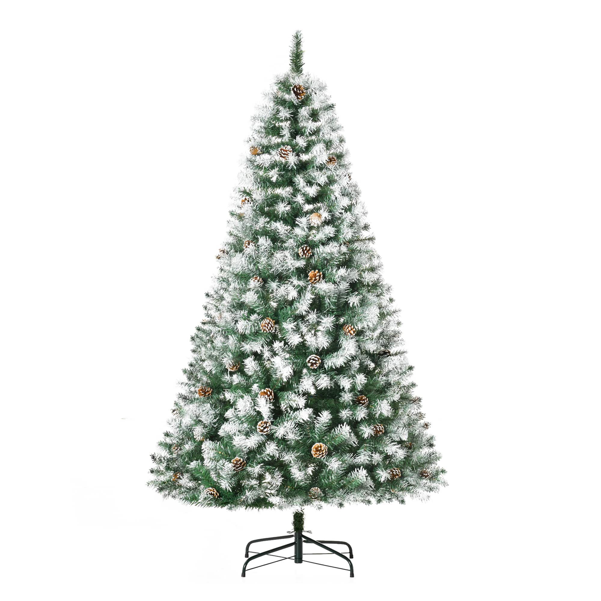Homcom - 6ft Snow-Dusted Artificial Christmas Tree, Unlit Flocked Christmas Tree with 61 Pine Cones, Full Fake Fir Tree - Green