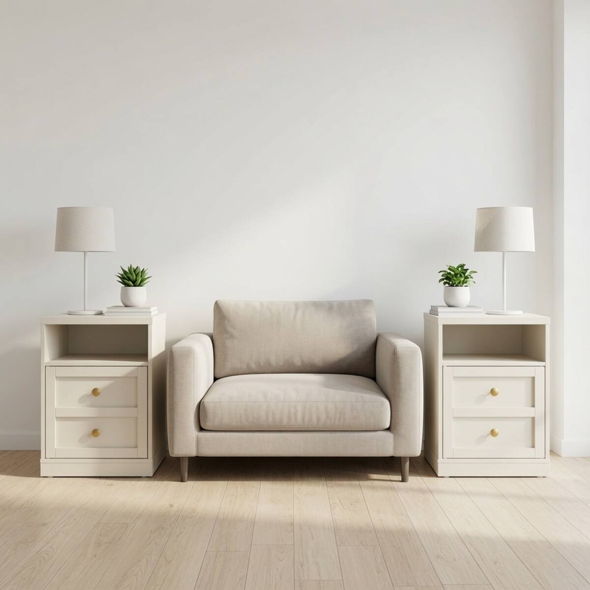 Front. Loheer - Loheer Set of 2 Beige Nightstands with Door and Open Shelf, 15.7-Inch Engineered Wood Bedside Tables - Beige.