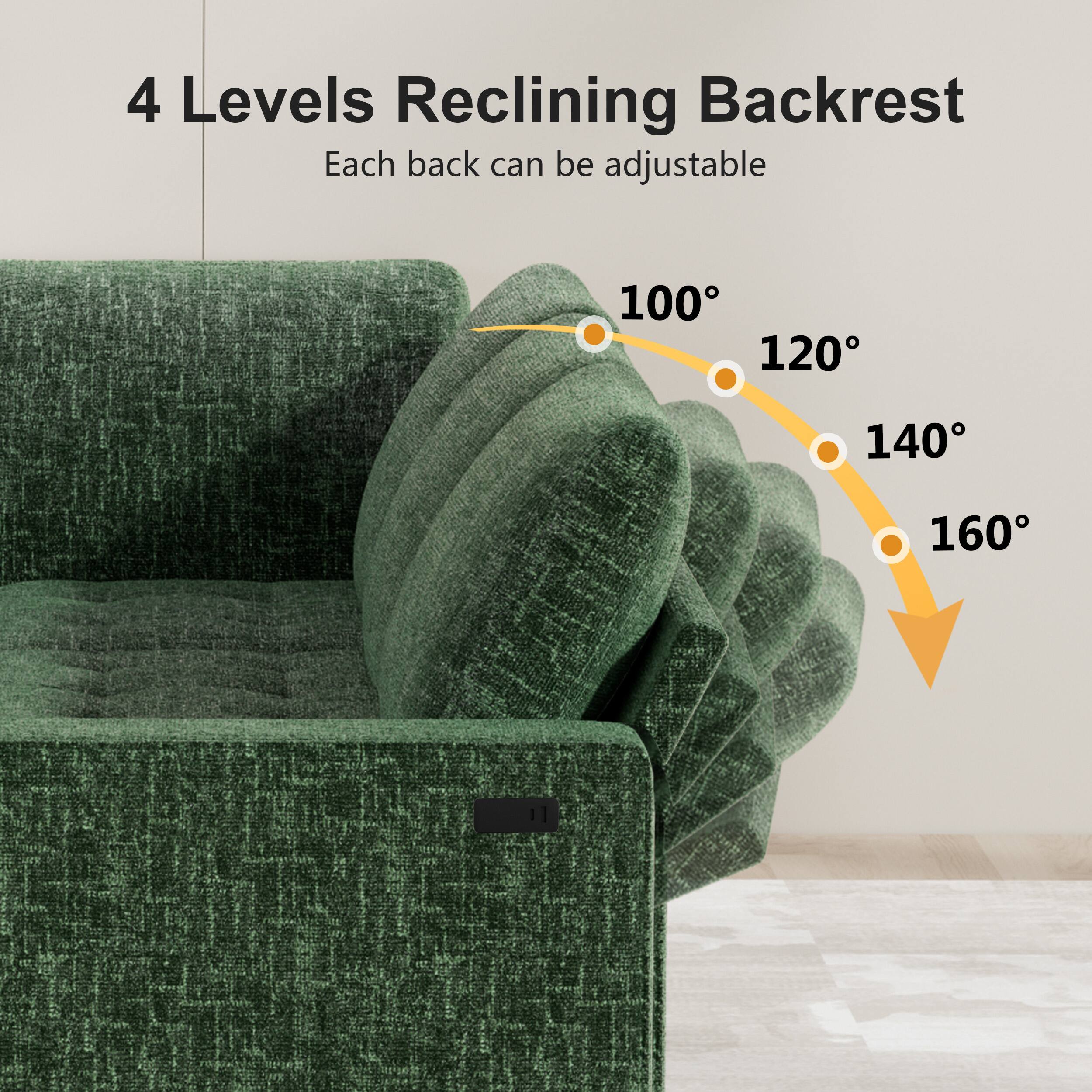 4 Levels Reclining Backrest  
Each back can be adjustable  
100°  
120°  
140°  
160°