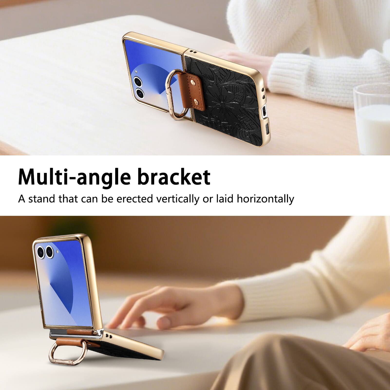 Multi-angle bracket  
A stand that can be erected vertically or laid horizontally