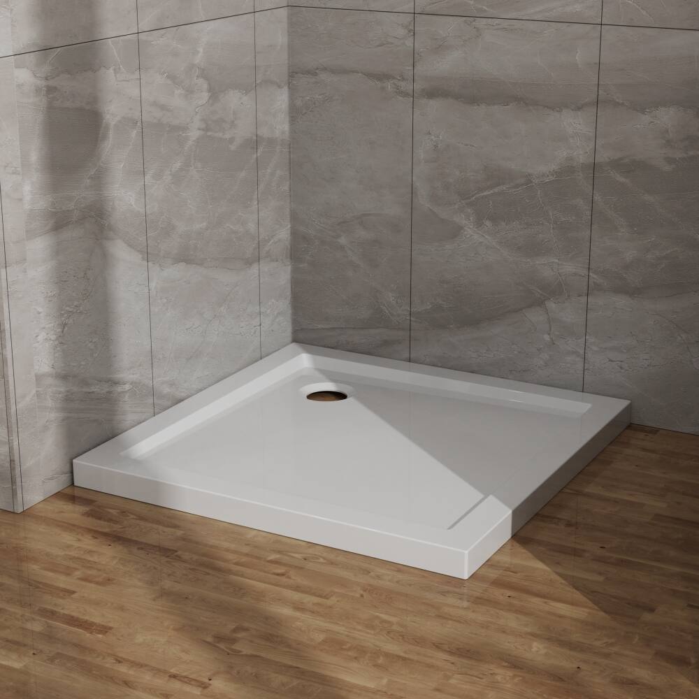 Back. JUJABU - 32x32 in Shower Base, Centered Drain No Threshold Shower Pan, White - White.