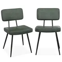 Costway Dining Chairs Set of 2 with PU Leather Cover Filled Sponge Waterfall Seats - Green - Front_Zoom