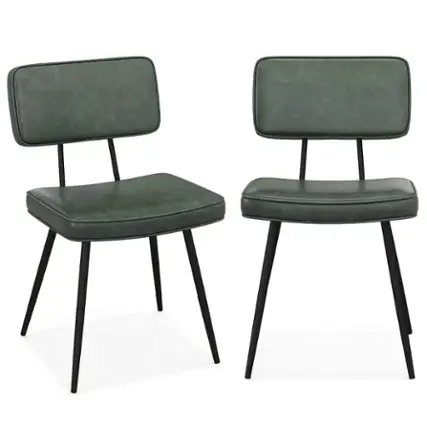 Front. Costway - Dining Chairs Set of 2 with PU Leather Cover Filled Sponge Waterfall Seats - Green.