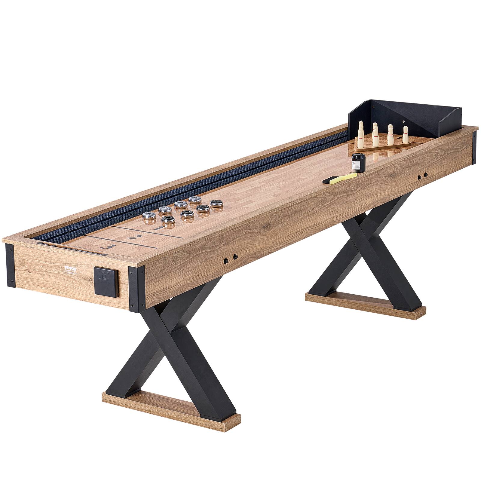 VEVOR - Shuffleboard Table, 9 ft Shuffleboard for Family Game Rooms, 2 in 1 Shuffleboard and Bowling Combo Game Set - wood