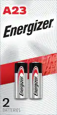 Front. Energizer - A23 Batteries (2 Pack), Miniature Alkaline Small Batteries - Silver.