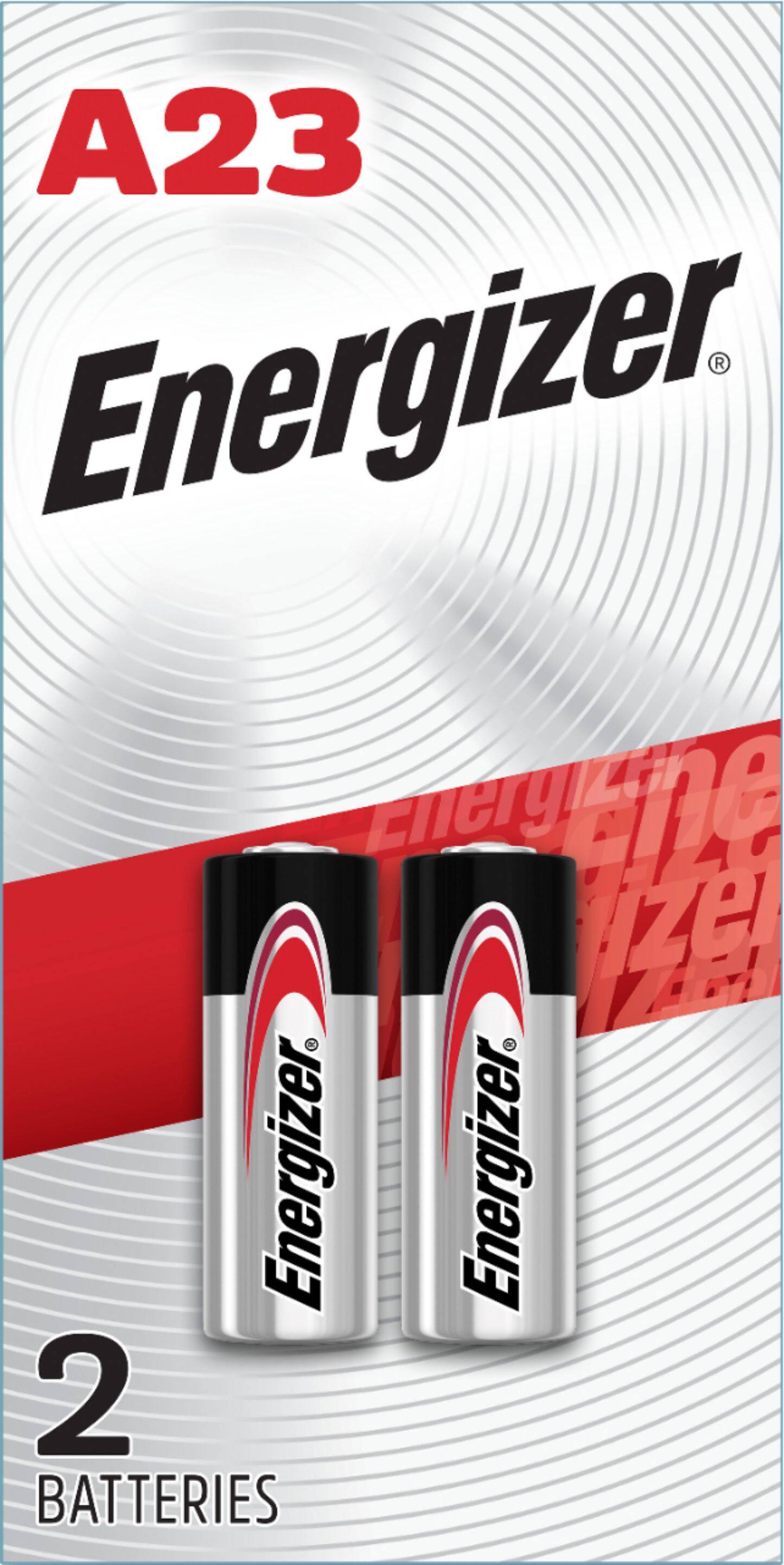 Front. Energizer - A23 Batteries (2 Pack), Miniature Alkaline Small Batteries - Silver.
