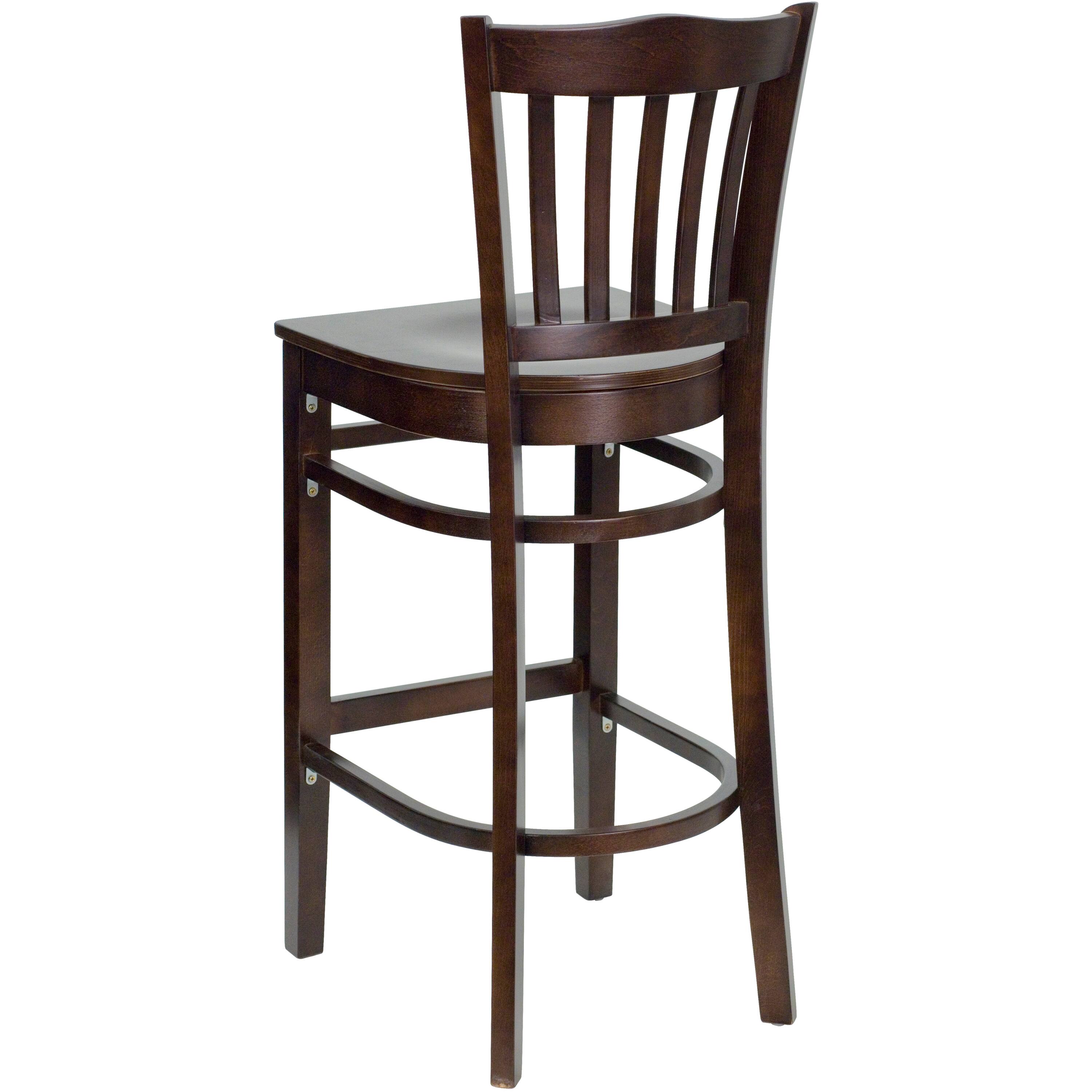 Alt View 3. Emma + Oliver - Vertical Slat Back Wooden Restaurant Dining Barstool - Walnut Wood Seat/Walnut Wood Frame.