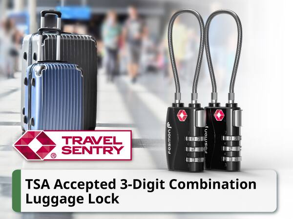 TRAVEL SENTRY R M 7 18 LZE 7 Fosmon a 2 Fosmon B d = HAE = a J TSA Accepted 3-Digit Combination Luggage Lock