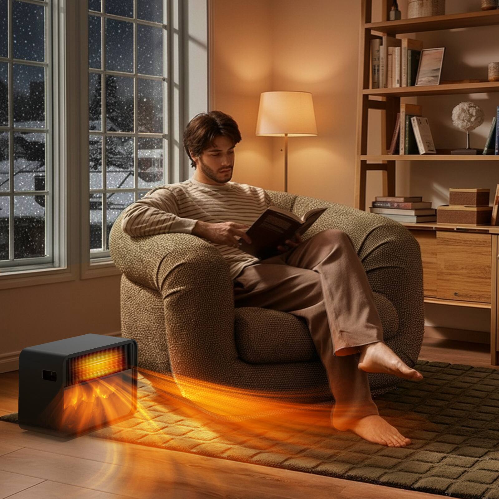 Alt View 3. Teendow - Teendow Portable Electric Fireplace Space Heater – 1500W Ceramic Heater with Thermostat, Safety Shut-Off - Black.