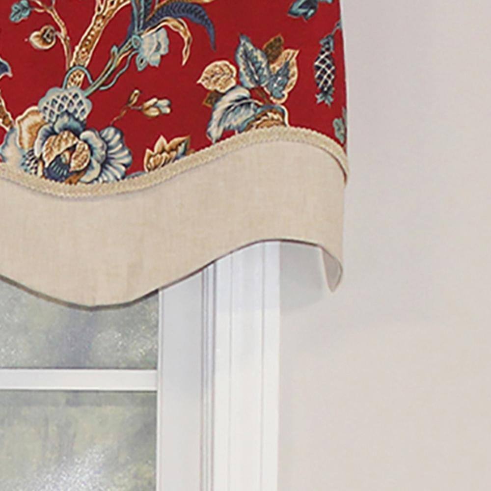 Left. RLF Home - RLF Home Gianna Glory Valance Red. 3" Rod Pocket, Layered, Trimmed. 50" x 16" - Red.
