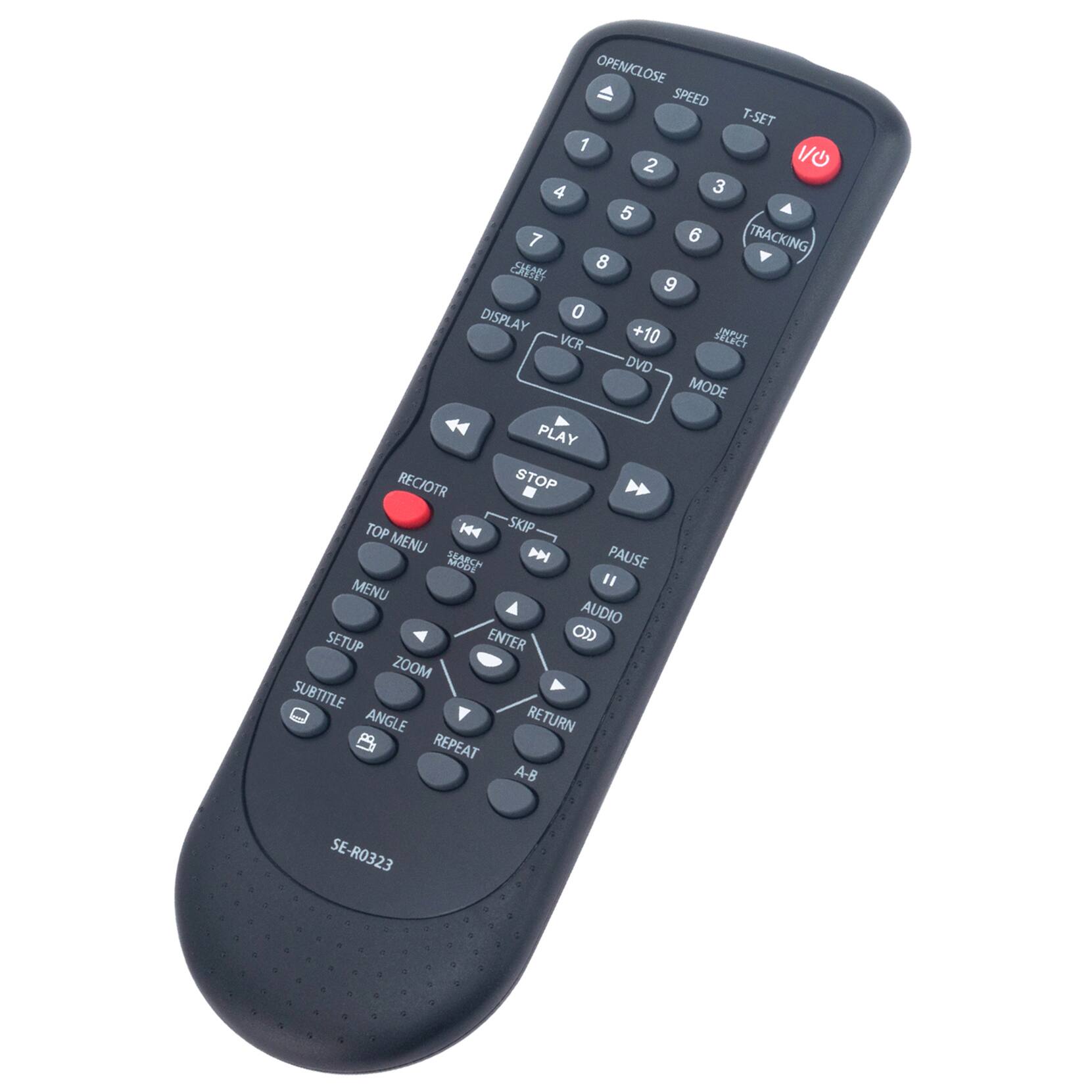 OPEN/CLOSE  
SPEED  
T-SET  
1 2 E 4 3 5 7 6  
TRACKING M 8 9  
DISPLAY 0  
VCR +10 se DVD  
MODE PLAY  
REC/OTR STOP TOP 144 SKIP MENU P  
PAUSE " MENU AUDIO SETUP ENTER O  
ZOOM SUBTITLE ANGLE RETURN REPEAT A-8  
SE-R0323