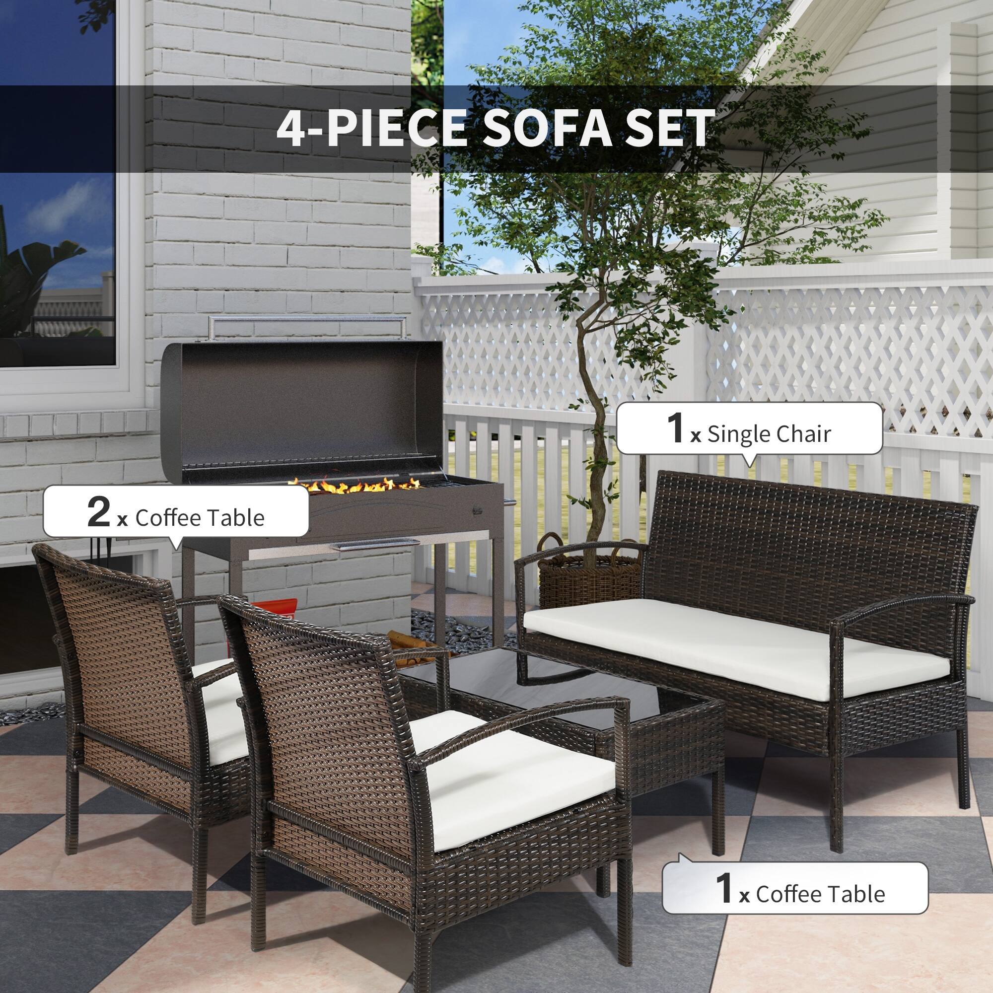 4-PIECE SOFA SET
1 x Single Chair
2 x Coffee Table
1 x Coffee Table