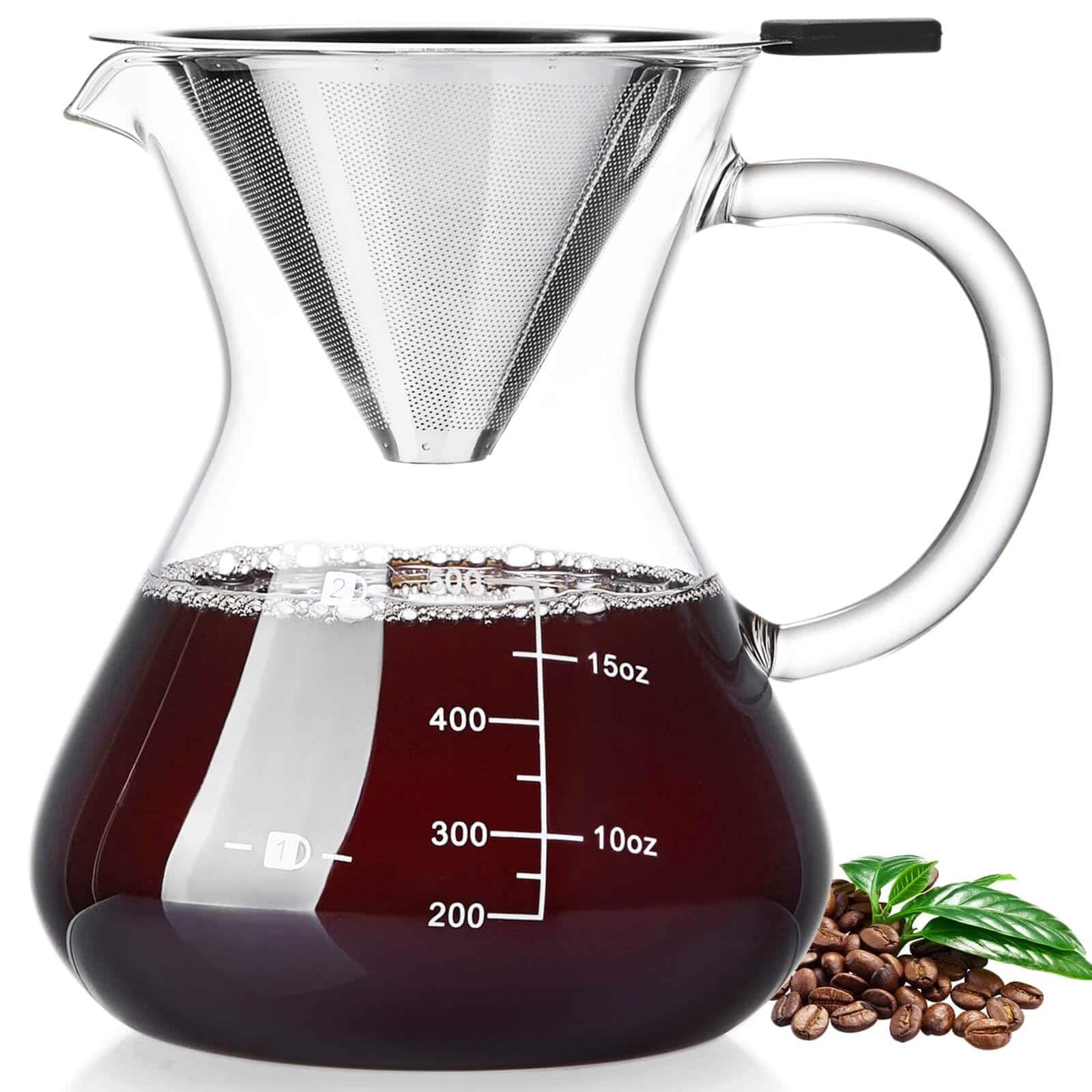 Fabibe - Pour Over Coffee Maker With Double Stainless Filter 17oz Thickened Heat-resistant Borosilicate Glass Dripper Stovet - Default