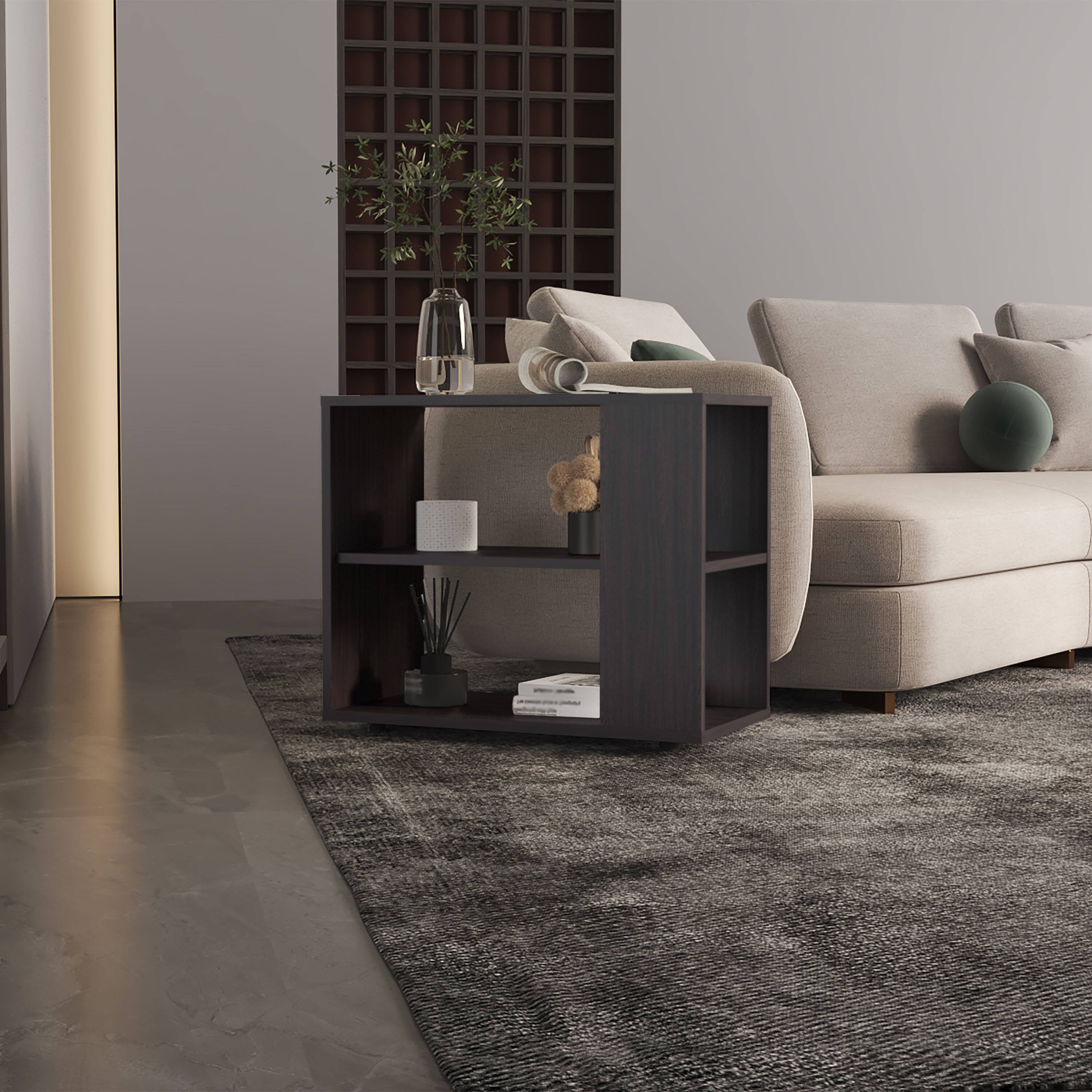 Angle. TuHome - Gardin High Side Table , End Table, Sofa Table with Two Shelves and a Minimalist Desgin, Living Room or Bed Room - Black Wenge.