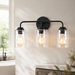 RYHNUYNE - 3‑Light Industrial Vanity Wall Sconce,Wall Light Fixture for Bathroom, Bedroom, Living Room, Kitchen - Matte Black