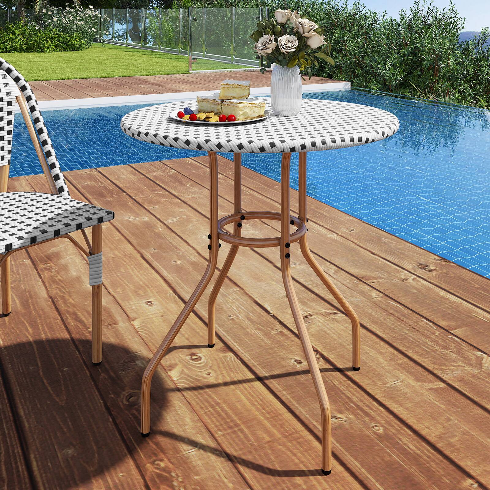 Alt View 1. Costway - Costway 27.5" Round Patio Table with Hand-Woven PE Rattan Tabletop and Metal Frame - Black,White,Natural.