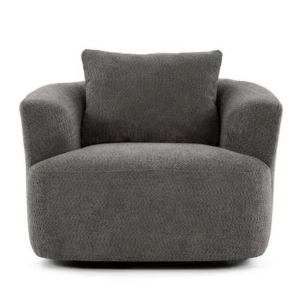 Front. Boyel Living - 38.2 inch Accent Chair Sofa 360-Degree Swivel Chair Upholstered Swivel Barrel Sofa Chair with Throw Pillow in Gray - Gray.
