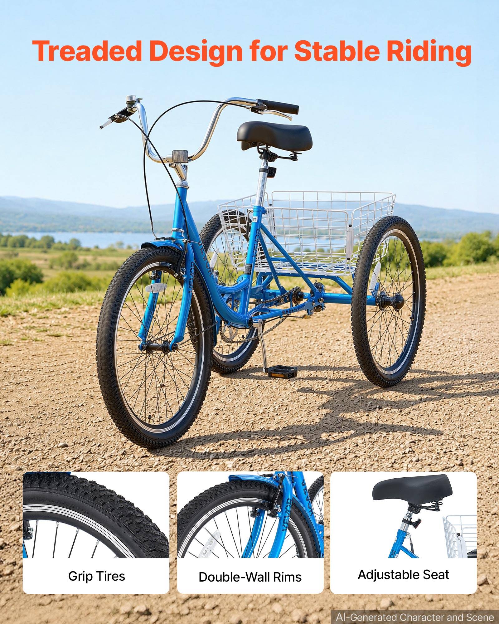Treaded Design for Stable Riding

VEVOR

Grip Tires
Double-Wall Rims
Adjustable Seat

AI-Generated Character and Scene