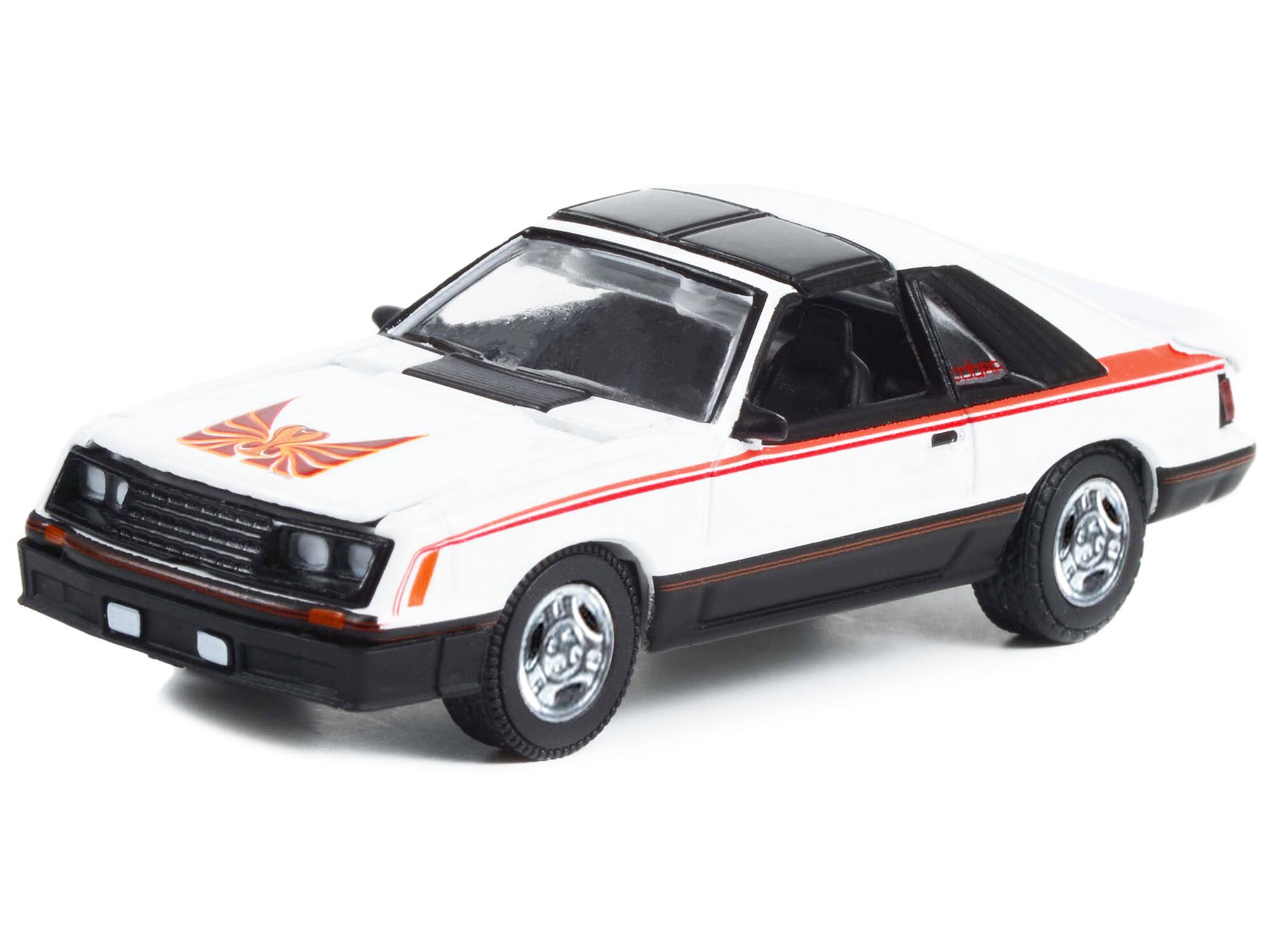 Alt View 1. Greenlight - 1981 Ford Mustang Cobra Polar White and Black w/Red Stripes "Greenlight Muscle" Series 27 1/64 Model Car by Greenlight.