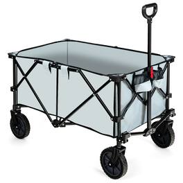 Costway - Folding Collapsible Wagon Utility Camping Cart W/Wheels & Adjustable Handle Grey - Gray