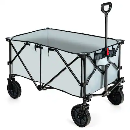Front. Costway - Folding Collapsible Wagon Utility Camping Cart W/Wheels & Adjustable Handle Grey - Grey.