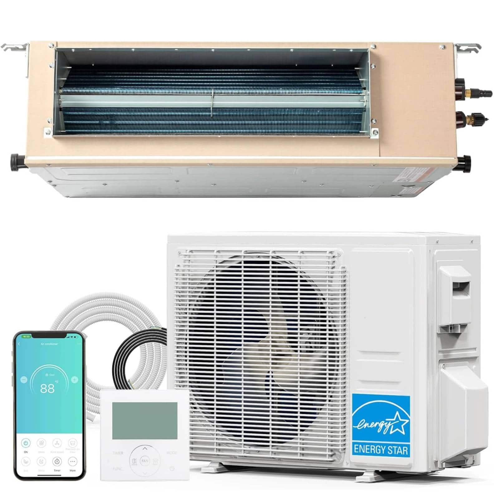 Winado - 9500 BTU Smart WIFI Ducted Mini Split AC/Heating System with Inverter, 19.6 SEER2 Concealed Duct Air Conditioner - White price history on PriceWatchPro