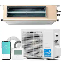 Winado - 9500 BTU Smart WIFI Ducted Mini Split AC/Heating System with Inverter, 19.6 SEER2 Concealed Duct Air Conditioner - White