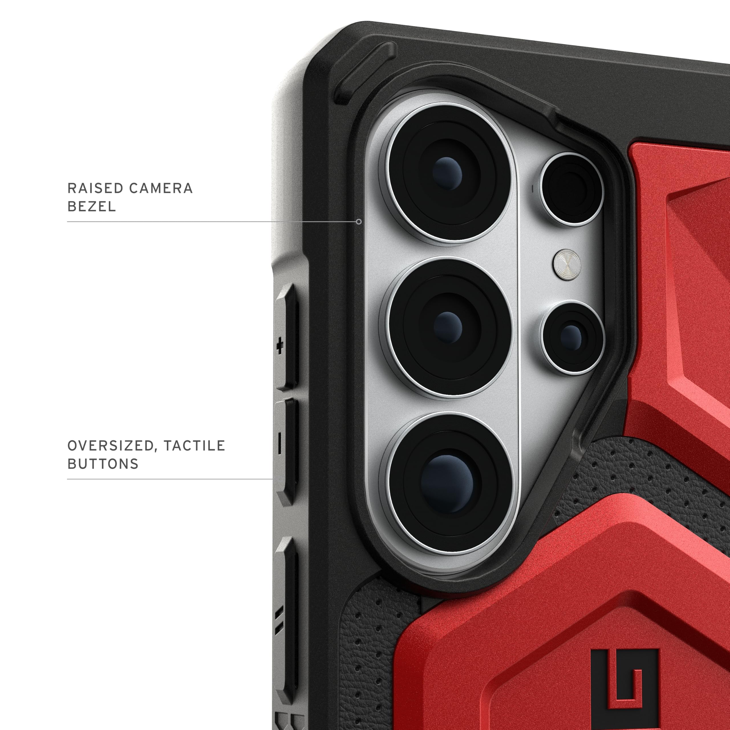 RAISED CAMERA BEZEL  
OVERSIZED, TACTILE BUTTONS