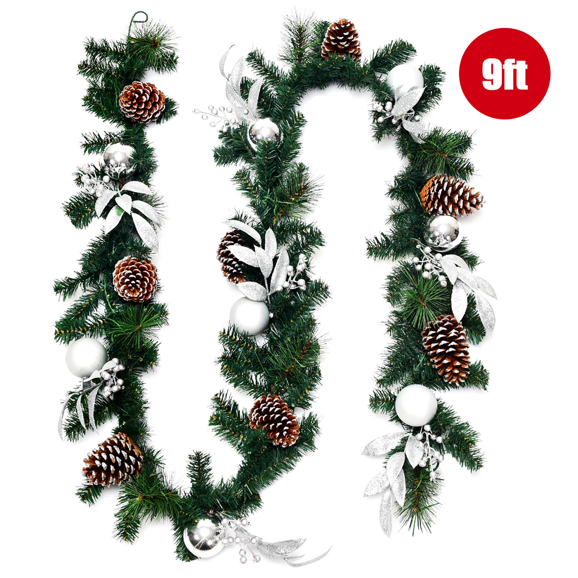 Alt View 12. Costway - 9ft Pre-Lit Artificial Christmas Garland with Mixed Decorations and LED Lights - Green.