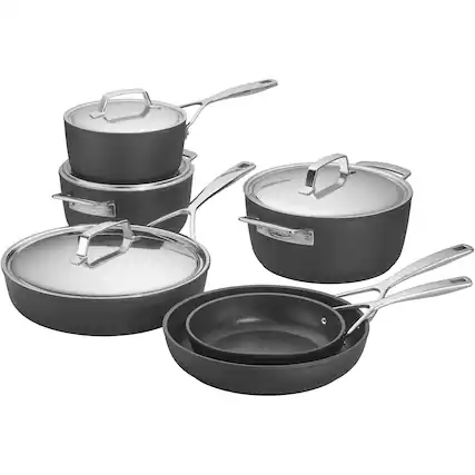 Front. Demeyere - Demeyere AluPro 10-pc Aluminum Nonstick Cookware Set - Black.