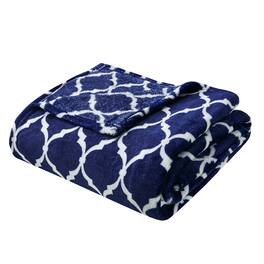 Gracie Mills - Graig Modern Ogee Print Microlight Oversized Plush Throw Blanket - Navy