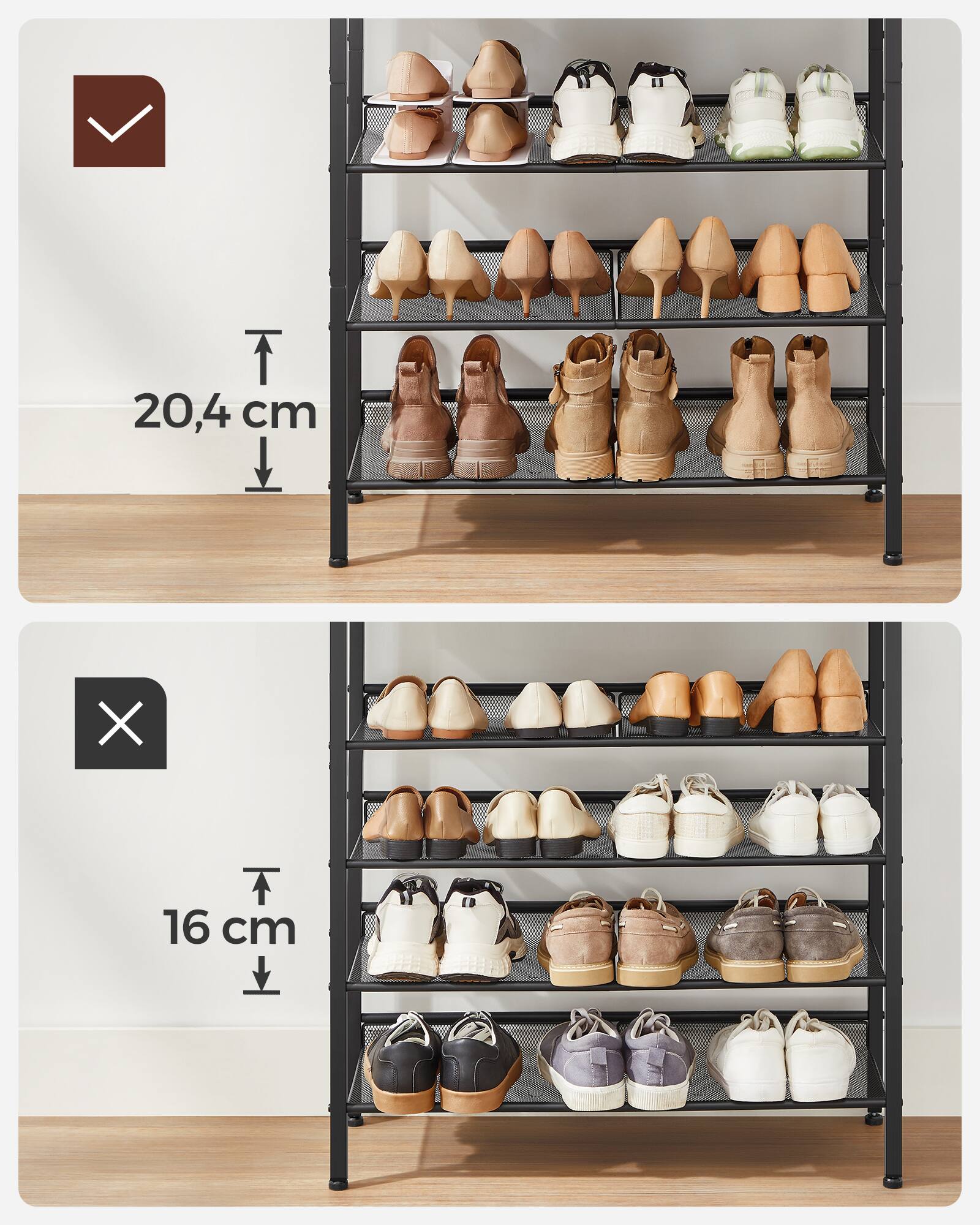Alt View 1. Songmics Home - Shoe Rack for Entryway, 5 Tier Shoe Storage Shelves, 16-20 Pairs Shoe Organizer, with Sturdy Wooden Top and Steel Frame - Rustic Brown and Ink Black.