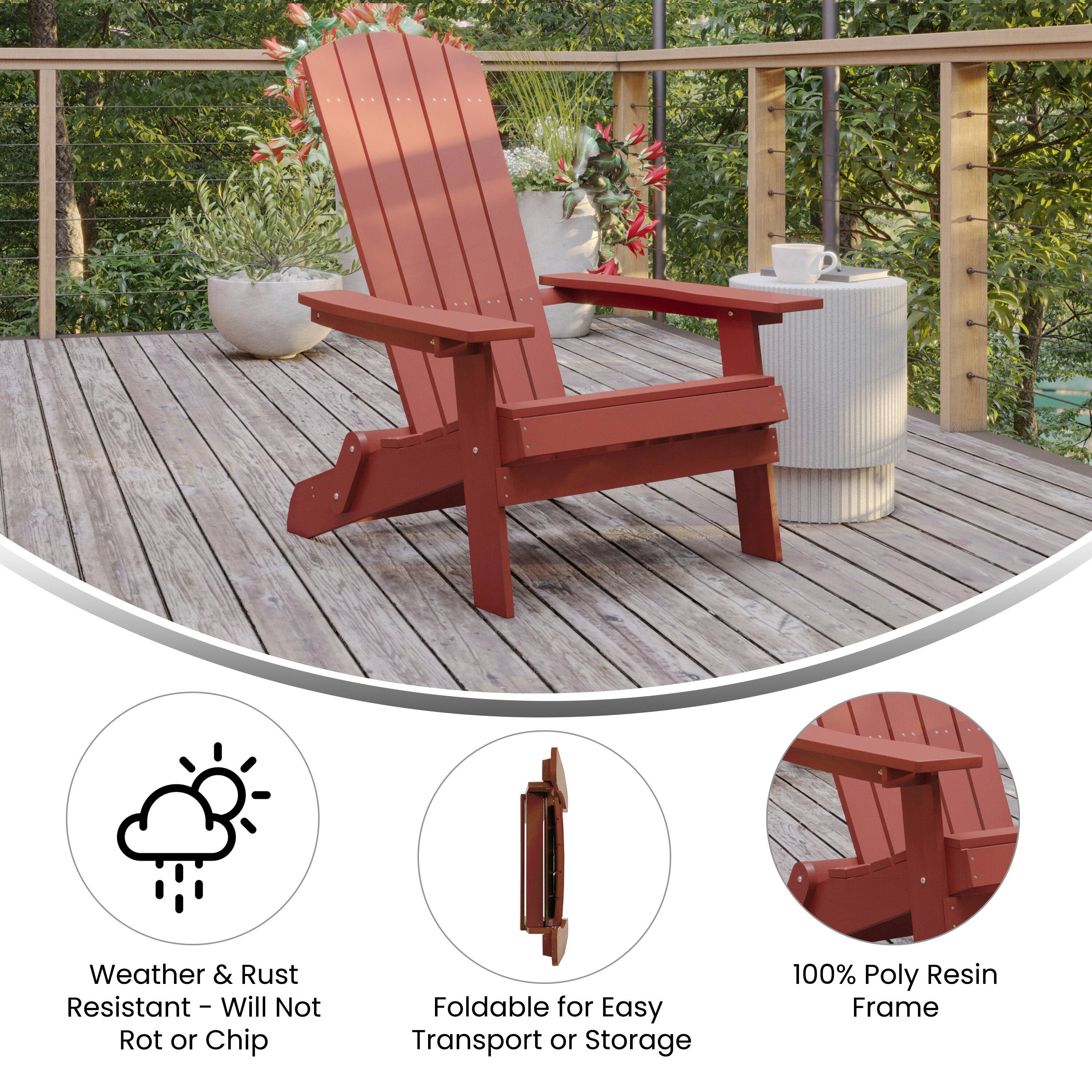 Weather & Rust Resistant - Will Not Rot or Chip  
Foldable for Easy Transport or Storage  
100% Poly Resin Frame