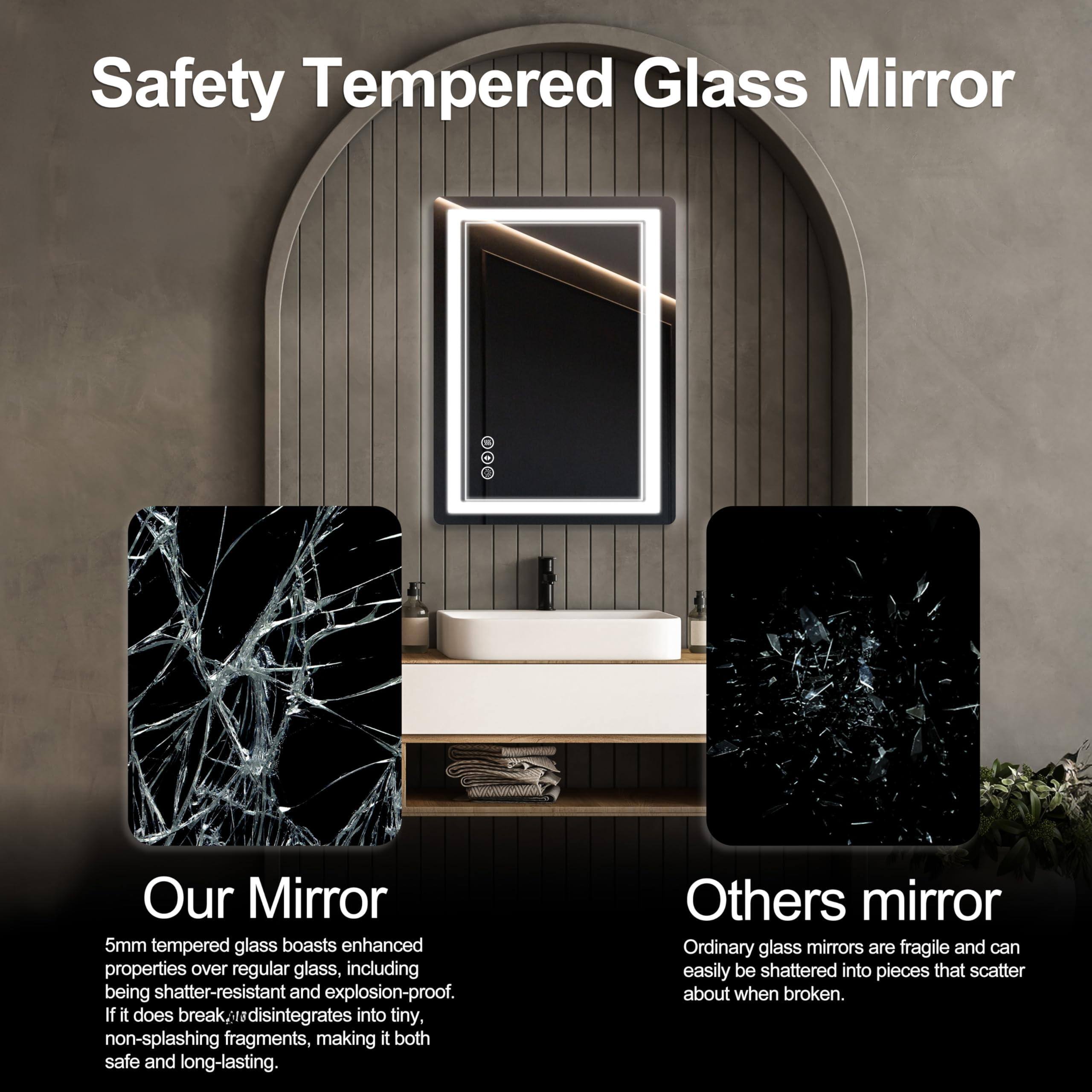 Safety Tempered Glass Mirror

Our Mirror
5mm tempered glass boasts enhanced properties over regular glass, including being shatter-resistant and explosion-proof. If it does break, it disintegrates into tiny, non-splashing fragments, making it both safe and long-lasting.

Others mirror
Ordinary glass mirrors are fragile and can easily be shattered into pieces that scatter about when broken.