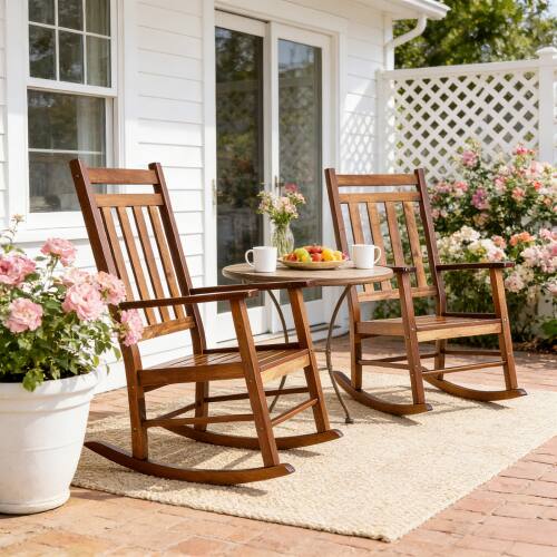 Alt View 8. Winado - 46in Wooden Rocking Chair Weatherproof Rocker with Cushion, Wooden Rocking Bench for Patio Yard Garden Outdoor Indoor - Natural.