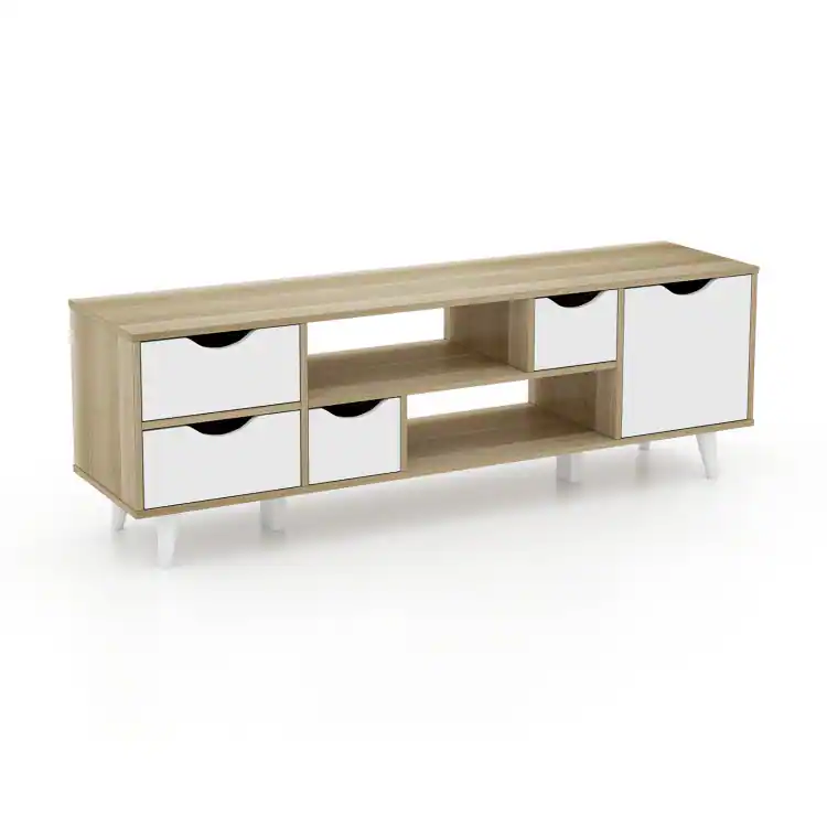 Front. SlickBlue - Television Cabinet with 4 Drawers & 2 Open Shelves, TV Stand for Large TVs - Oak.