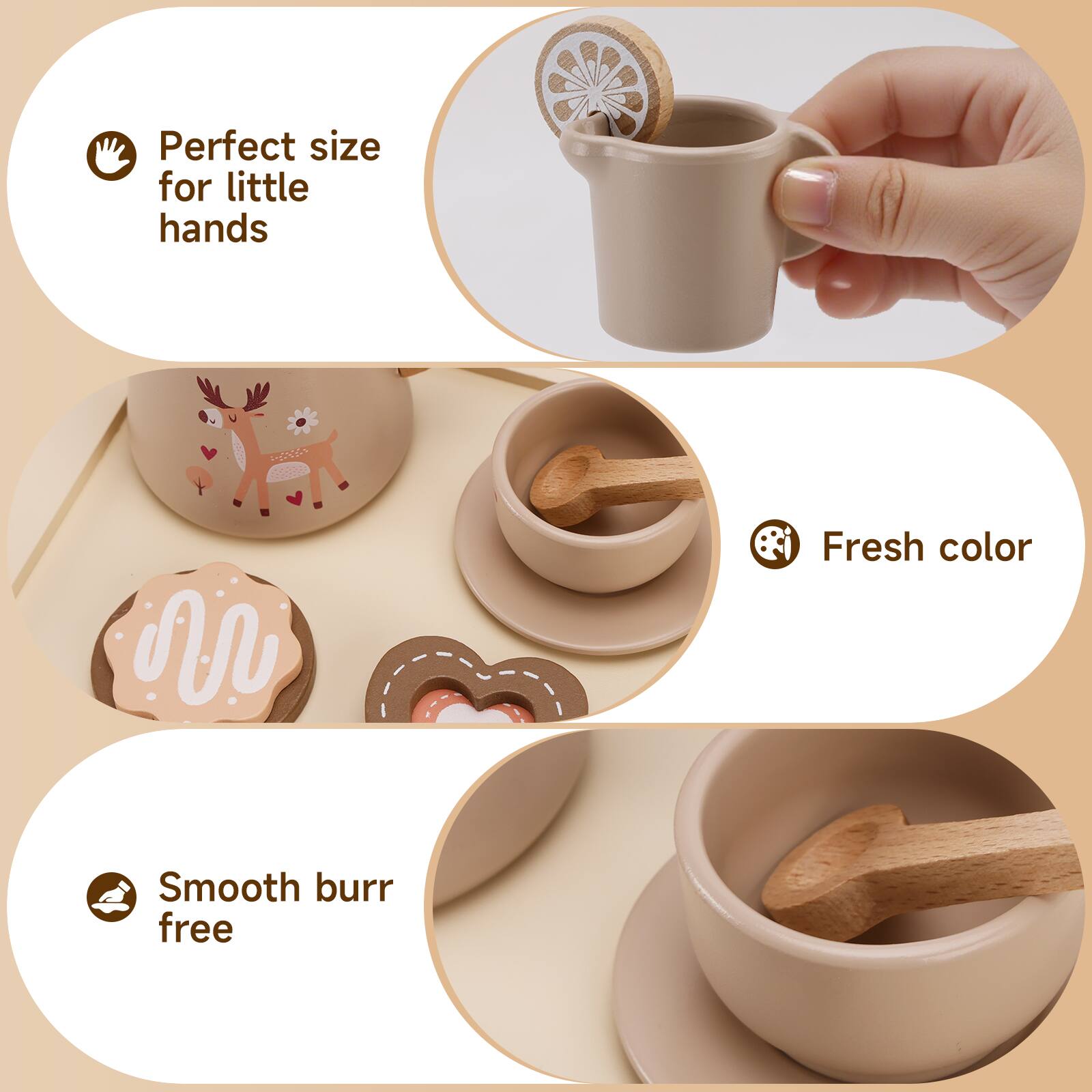 Perfect size for little hands  
Fresh color  
Smooth burr free