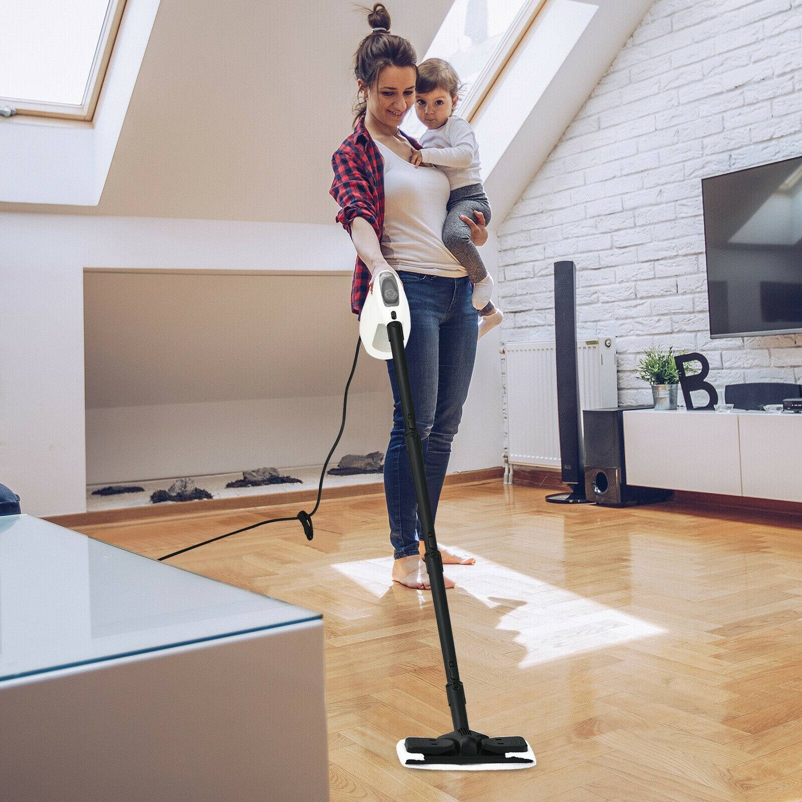 Alt View 1. Ecooso - 1400W Handheld Steam Cleaner, 17-Piece Kit, 350ml Tank, Continuous Fill, Chemical-Free Steamer for Floors & Windows - White.